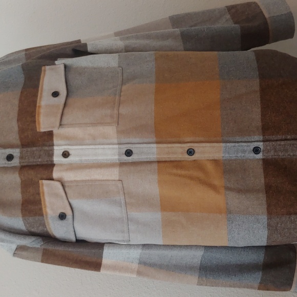 Men's Plaid Polyester Blend Button Shirt Brown, Tan, XL - Picture 3 of 15